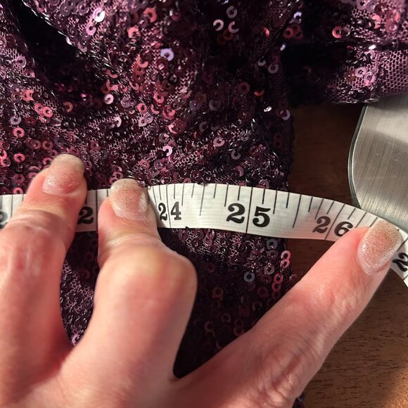 R&M Richard Short Plum Purple Sequin Mini Dress with Bell Batwing Sleeves 22W 22 - Picture 12 of 13